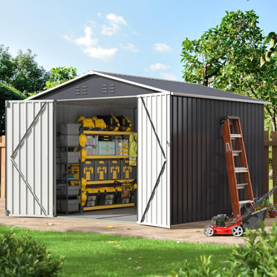 8 ft. W x 8 ft. D Outdoor Metal Shed Storage with Floor, Updated Frame Structure and Lockable Doors(64 sq. ft)