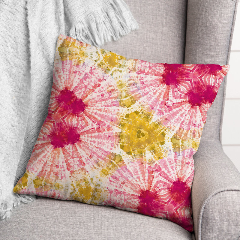  Outdoor Square Pillow Cover & Insert, Pink/Yellow