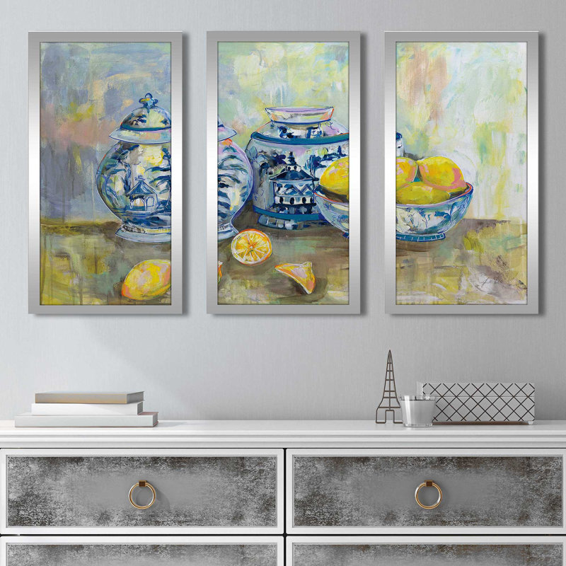 «Lemon Life», peinture sur cadre 3 pièces, L 40,5 po x H 25,5 po x P 1 po