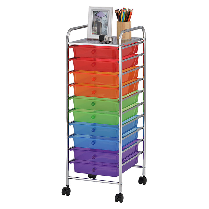 Assorted 10-Drawer Mobile Organizer with Chrome Frame