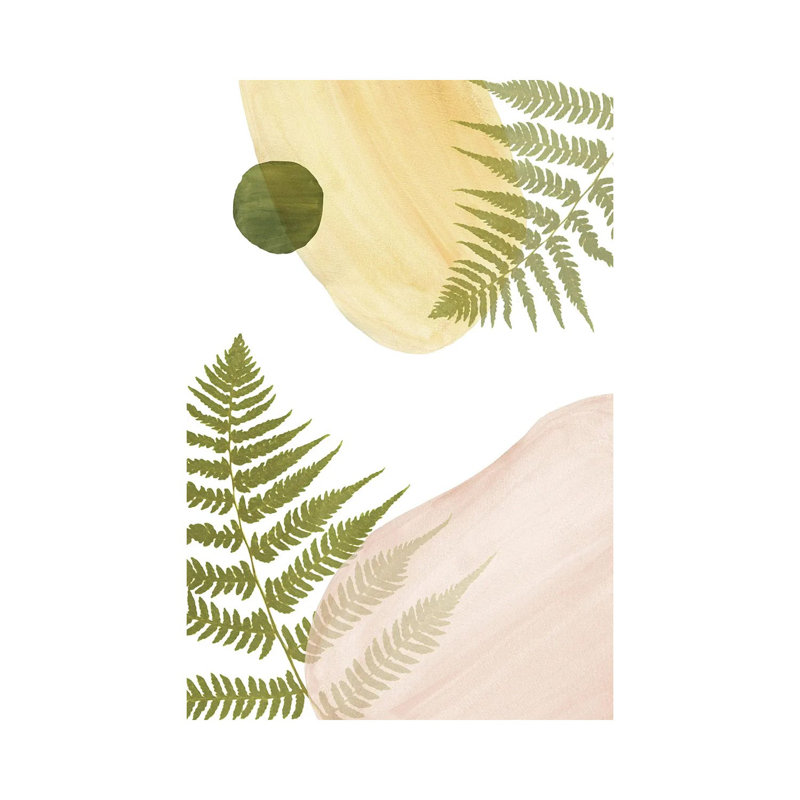 Abstract Shapes and Fern 1 Piece Painting on Canvas, 66.04cm H x 45.72cm W x 1.91cm D, Wrapped Canvas