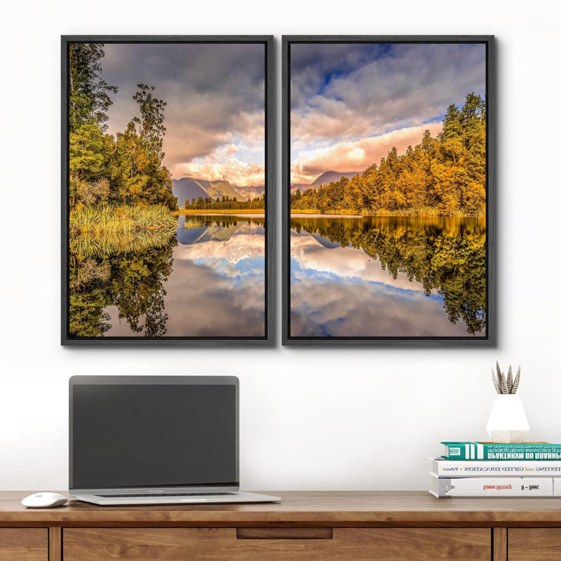 Pastel, automne, automne, montagne, forêt, lac, coucher de soleil, nature, photographie, décor, Noir, H 36 po x l 24 po