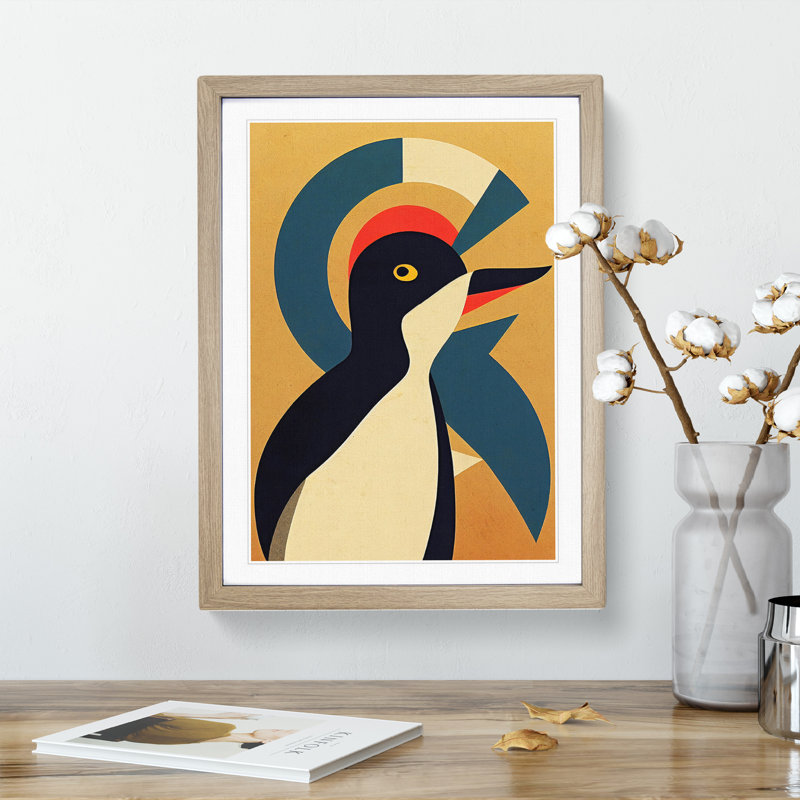 Penguin Abstract Art No.1 - Single Picture Frame Print, 64cm H x 46cm W x 2cm D, Oak Framed