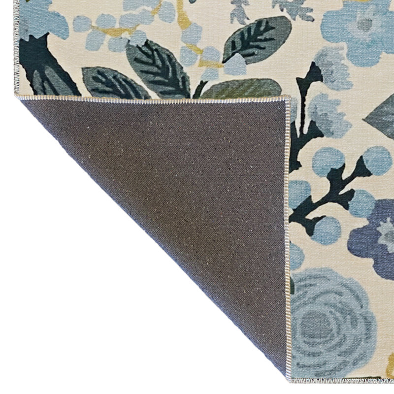 Tapis décoratif multicolore à motif floral rose et bleu, Rectangle 3 pi 11,24 po x 5 pi 10,87 po