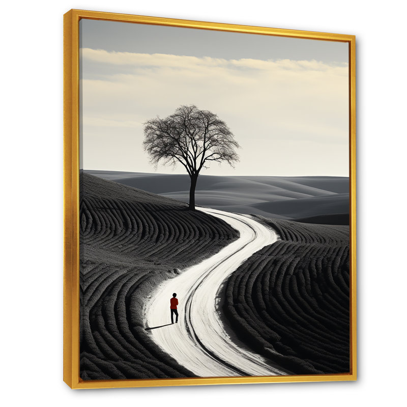 «Wind Turbines Minimalisme Scenery I» sur toile, Cadre flottant doré, H 32 po x l 16 po x P 1 po