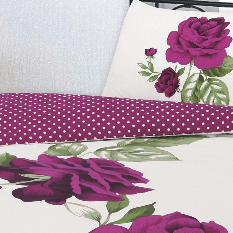 Arey Cotton Blend Floral Bedding with Pillowcases Included, Super King Duvet Cover + 1 Standard Pillowcase, Purple