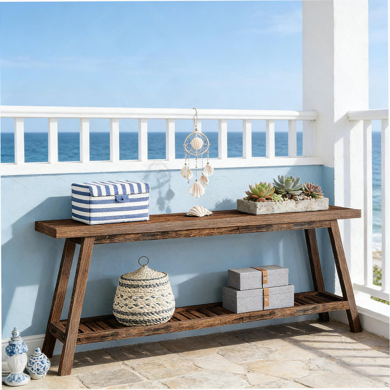 Extra-Long 2-Tier Console Table, Space-Saving And Rustic Farmhouse Style For Entryways And Living Rooms, Brown