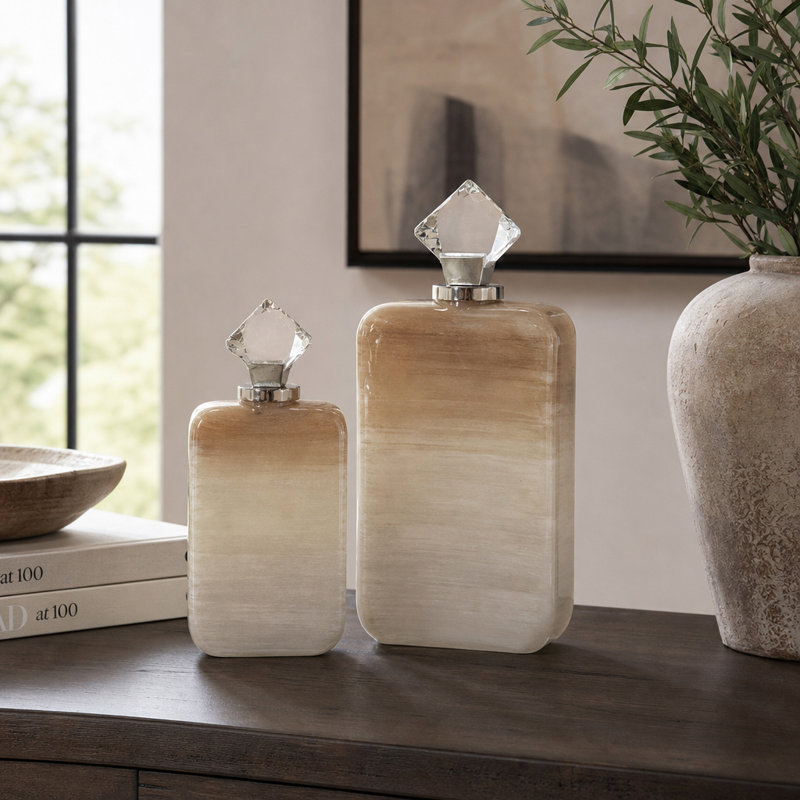 Vases rectangulaires en verre avec bouchons d'acrylique pour la décoration intérieure - Élégants vases décoratifs pour salon