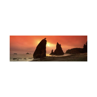 Silhouette Of Seastacks At Sunset, Olympic National Park, Washington State, USA by Panoramic Images - Wrapped Canvas Panoramic Print
