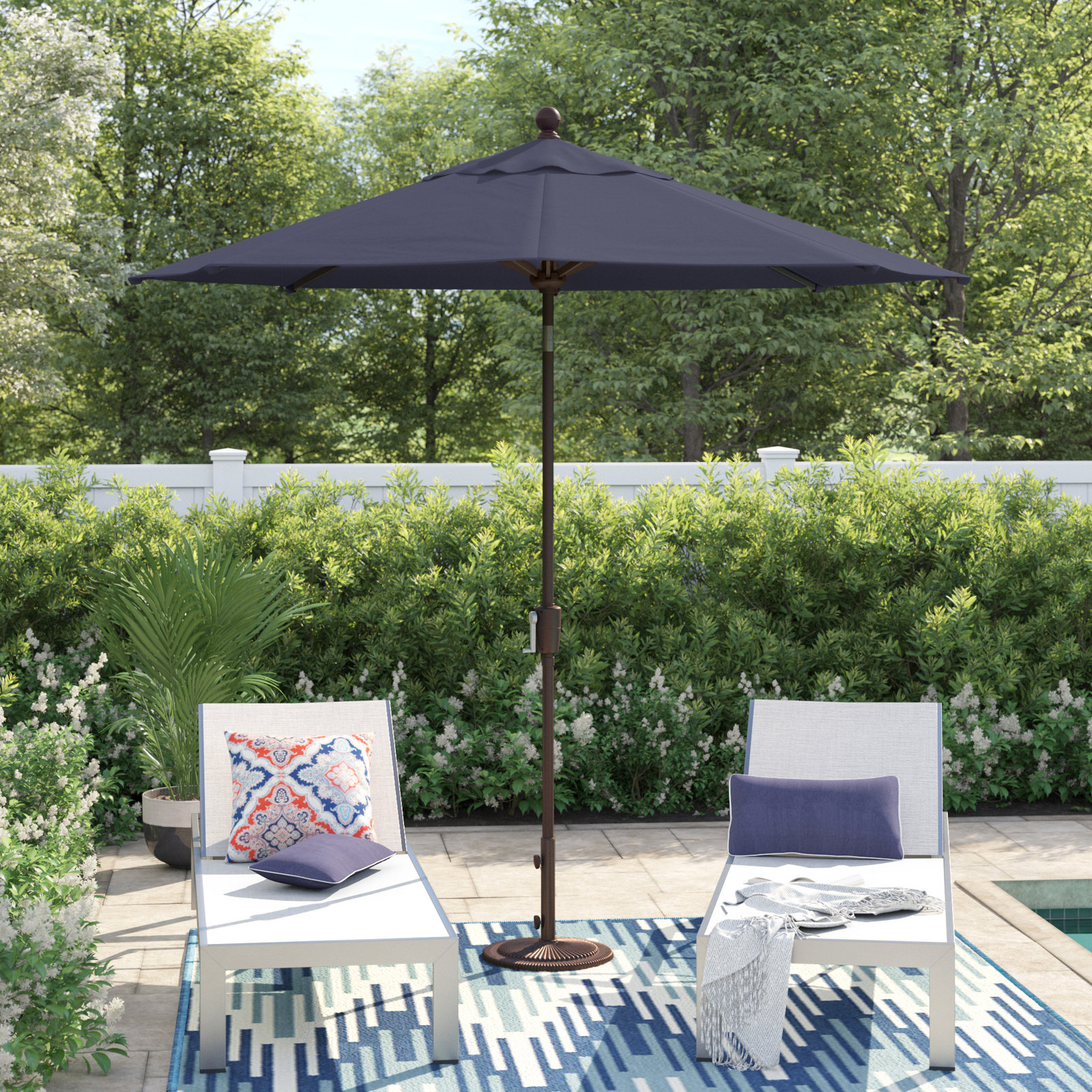 Launceston 9' Sunbrella® Market Umbrella, Canvas Navy Sunbrella® Canvas, Bronze, 96" H x 90" W x 90" D