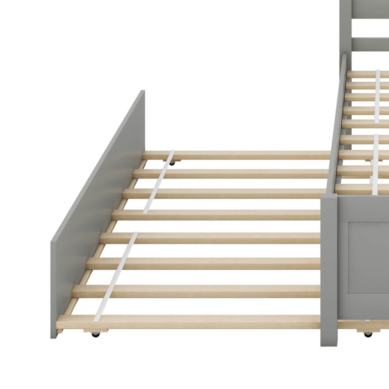 Lit plateforme simple en bois avec lit gigogne, Gris