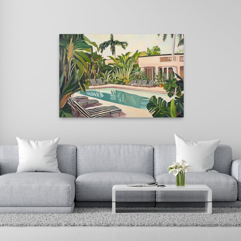 Art mural abstrait contemporain au bord de la piscine, H 40 po x l 60 po