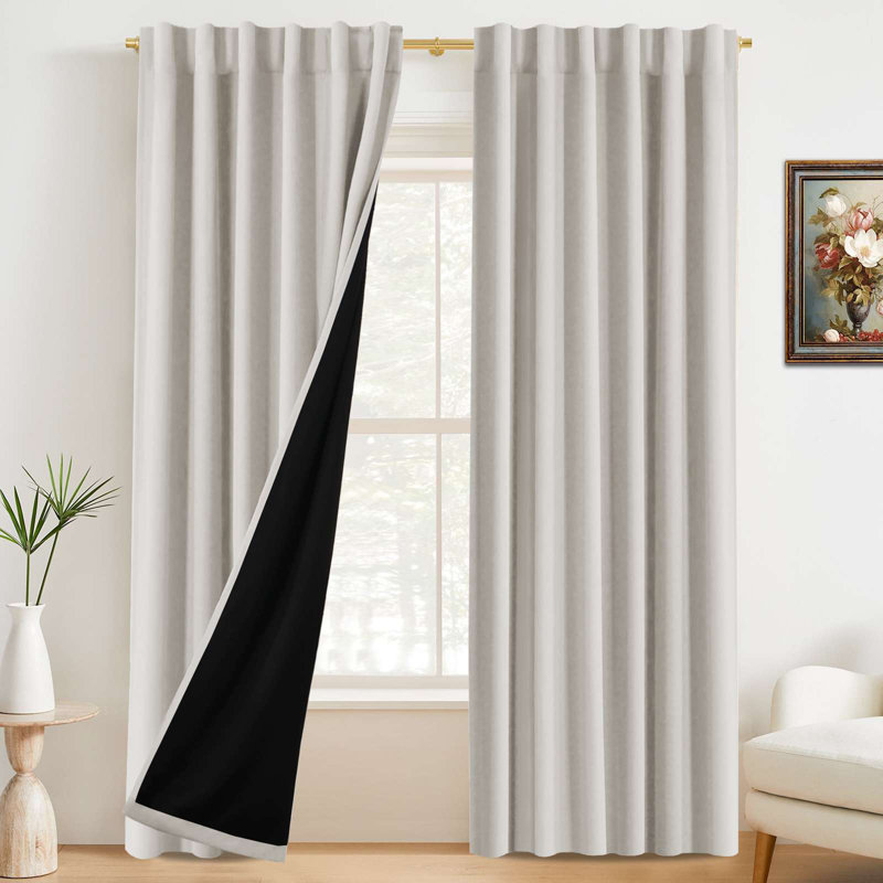 100% Blackout Curtains for Bedroom with Liner Full Room Darkening Curtains Thermal Insulated Back Tab/Rod Pocket Window Drapes for Living Room, 2 Panels