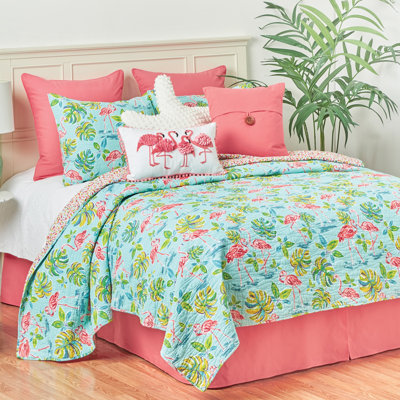 Flamingo Garden Cotton Reversible Quilt Set