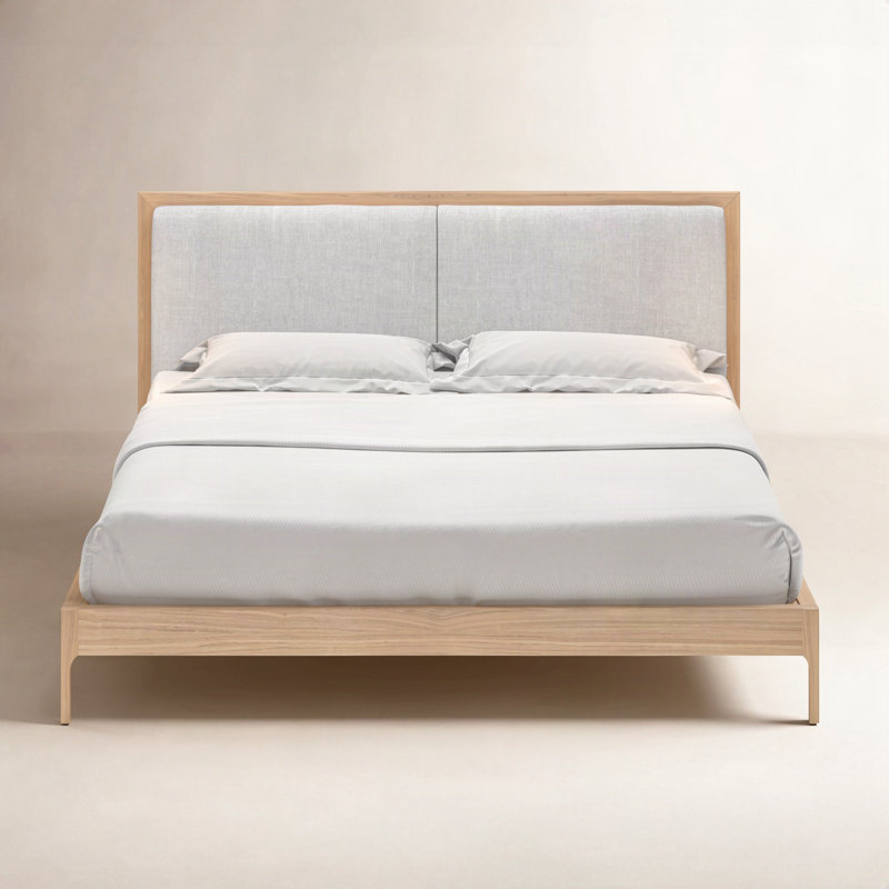 Chisa Upholstered Platform Bed, Queen, White Wash