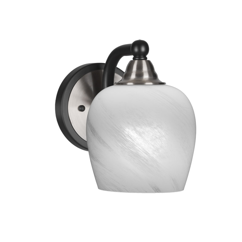 Applique murale Michell avec verre de marbre blanc de 5,75 po, Noir mat/nickel brossé, Bell Shape