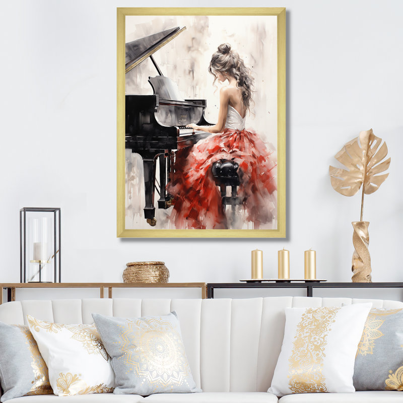 Yannis Beige Red Music Piano Harmony I - musique, impressions sur toile, Impression encadrée, H 20 po x l 12 po x P 1 po