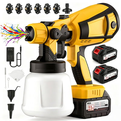300W Cordless Electric Paint Sprayer, HVLP Spray Gun with 6 Copper Nozzles, 1400ML Container, Supports Vertical/Horizontal/Circular Spray Patterns