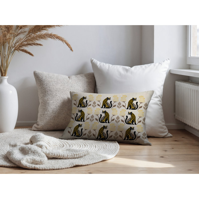 Coussin lombaire réversible intérieur / extérieur Hansa Leopard, Rectangle H 14 po x l 20 po, Jaune