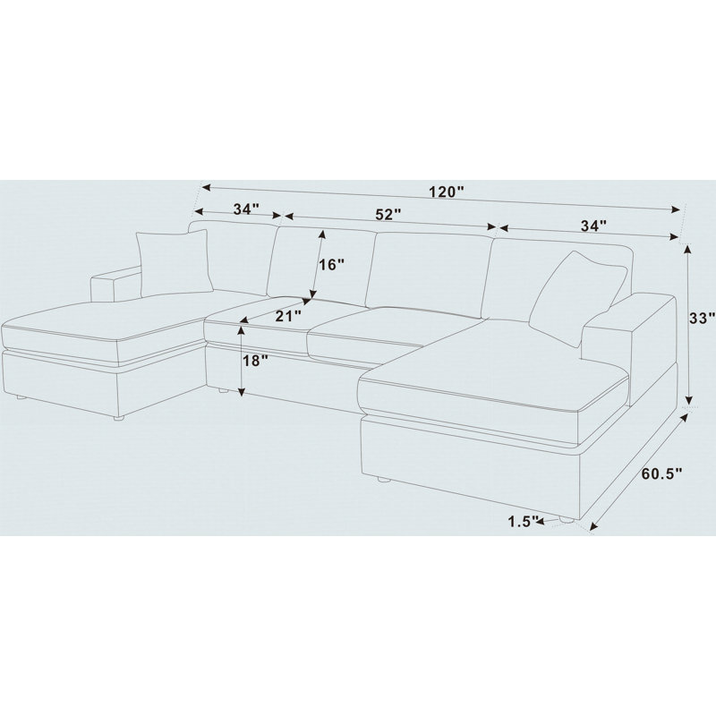 Canapé modulaire 3 pièces double, Velours côtelé crème