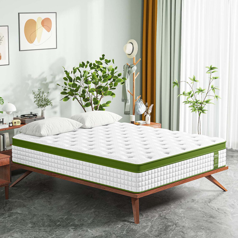 Matelas hybride dans une boîte avec mousse viscoélastique gélifiée et ressorts ensachés, soulagement de la pression et isolement du mouvement, certifié Certipur-Us
