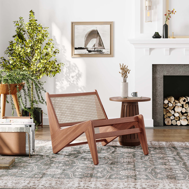 Chaise d'appoint en bois massif et rotin