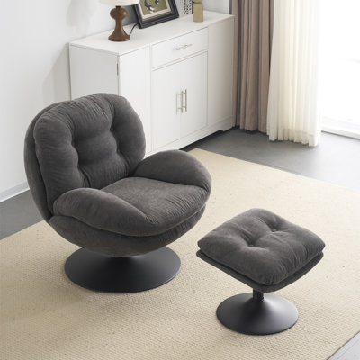 Gantt Upholstered Swivel Accent Chair with Footstool