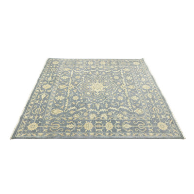 Muted Gray Floral 8x8 Transitional Oriental Square Rug