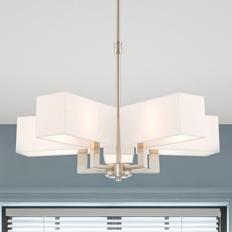 Lustre géométrique 5 lumières à abat-jour Aickel, Nickel brossé