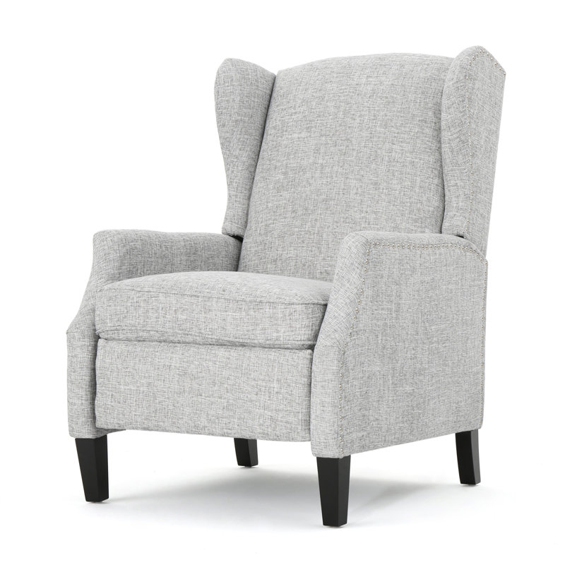 Comfortable Traditional Recliner With Studded Border For Home Decoration, Light Gray