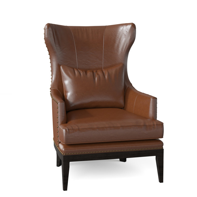 Somma Leather Wingback Chair, Aspen Lenado Brown Genuine Leather, Cobblestone, #9 & #54 French Natural