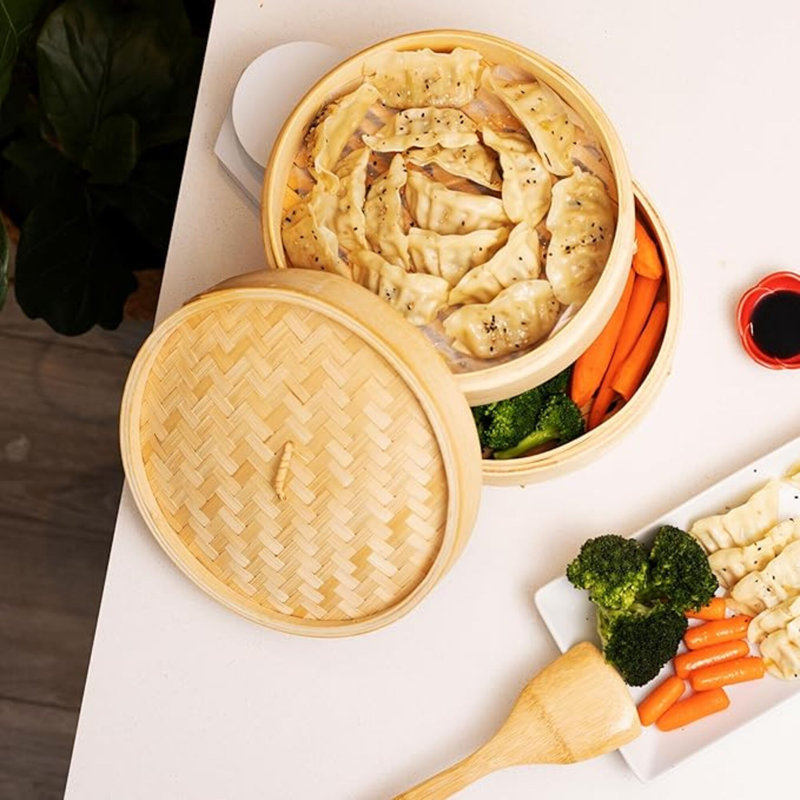 2-Tier Bamboo Steamer Baskets, 10-Inch, 10" H x 10" L