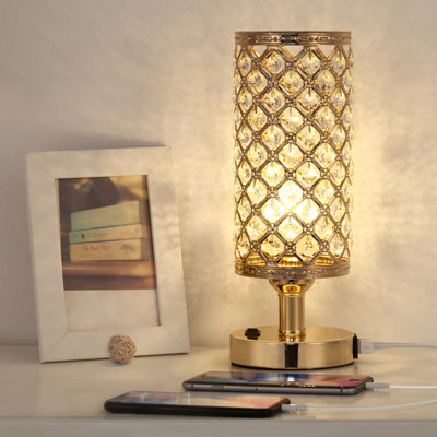 Lampe de table USB en cristal USB avec deux ports de charge USB