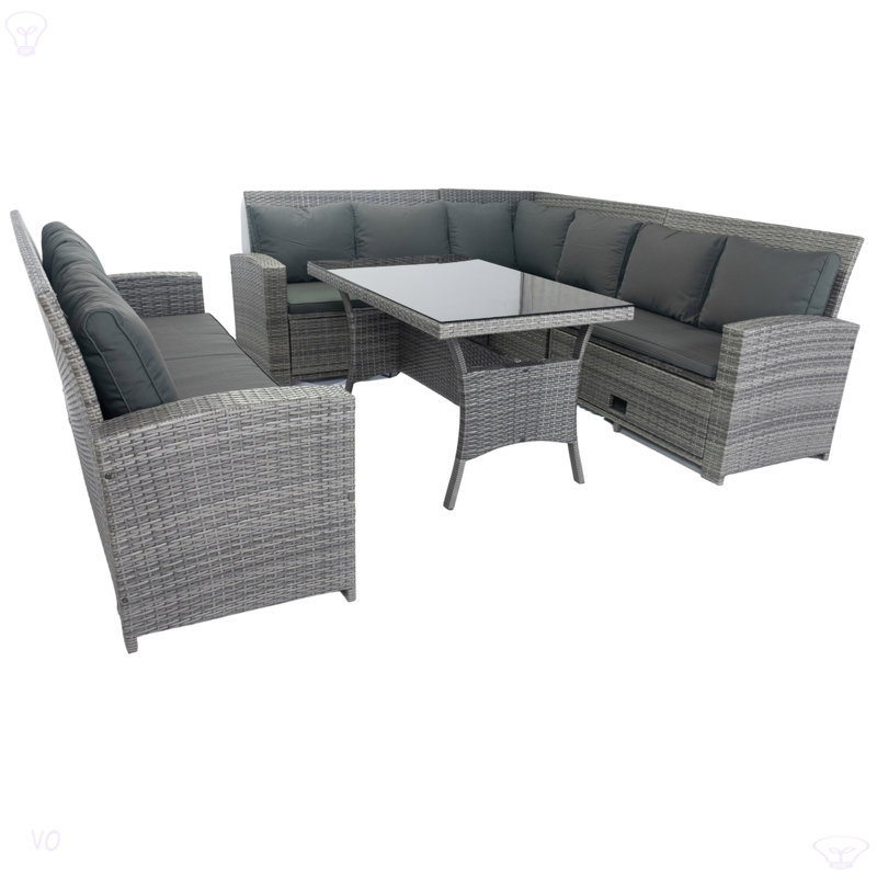 Ensemble modulaire d'extérieur en osier 5 pièces 5 pièces avec 3 rangements sous le siège en osier gris + coussin gris foncé