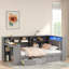 Lit de jour en bois avec tablettes de rangement, 2 tiroirs, station de charge, DEL, bureau et tête de lit tapissier-1034764346-1034764344