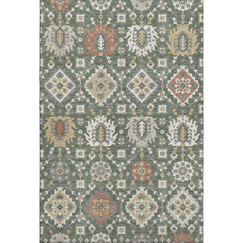 Premium Machine Washable Mayfield AMF2200 bohemian Rug, Green, 9' x 12'