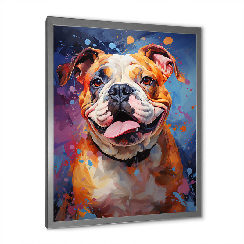 Bulldog Boldness I sur toile, Cadre simple argenté, H 44 po x l 34 po x P 1,5 po