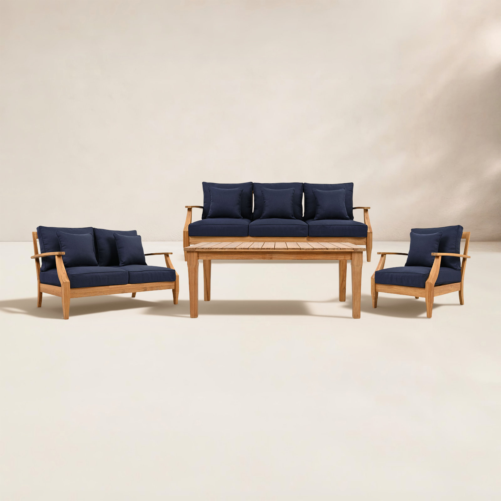 Clairmont 7-Person Teak Patio Seating Group, Navy
