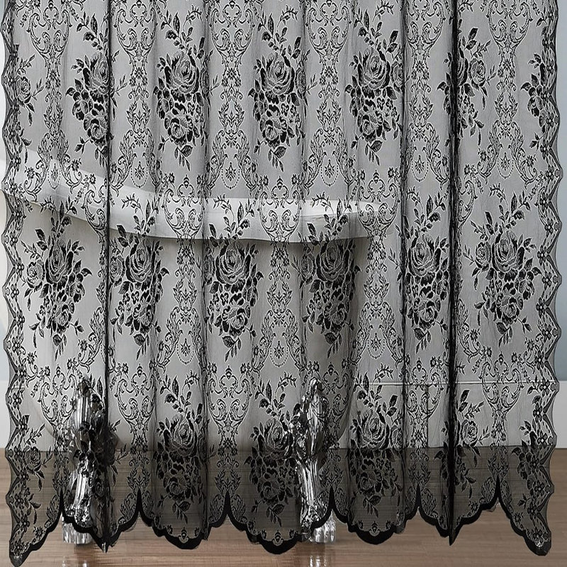 Rideau de douche en dentelle noire Cherrilyn, Noir, H 84 po x l 72 po