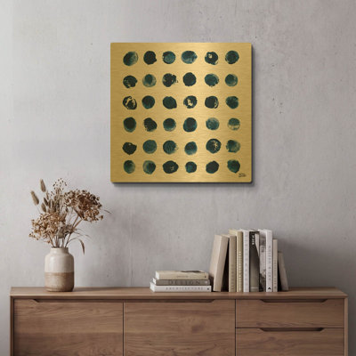 «Markmake Blue Sq 1» par Melissa Averinos, art mural en métal doré, 12 po x 12 po