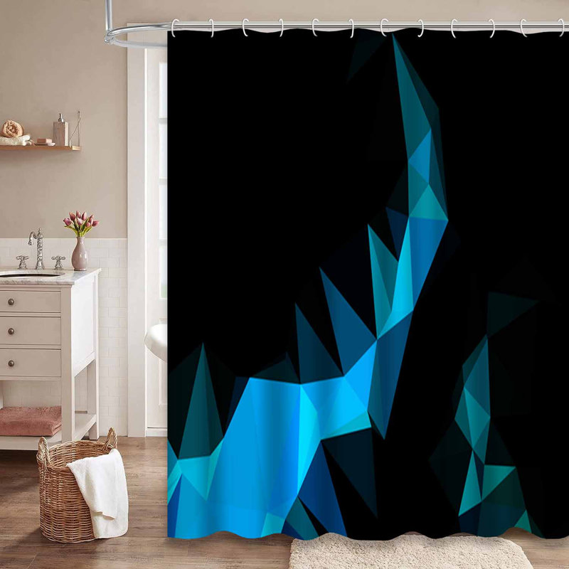 Rideau de douche mosaïque abstrait bleu clair avec 12 crochets, L 72 po x l 72 po