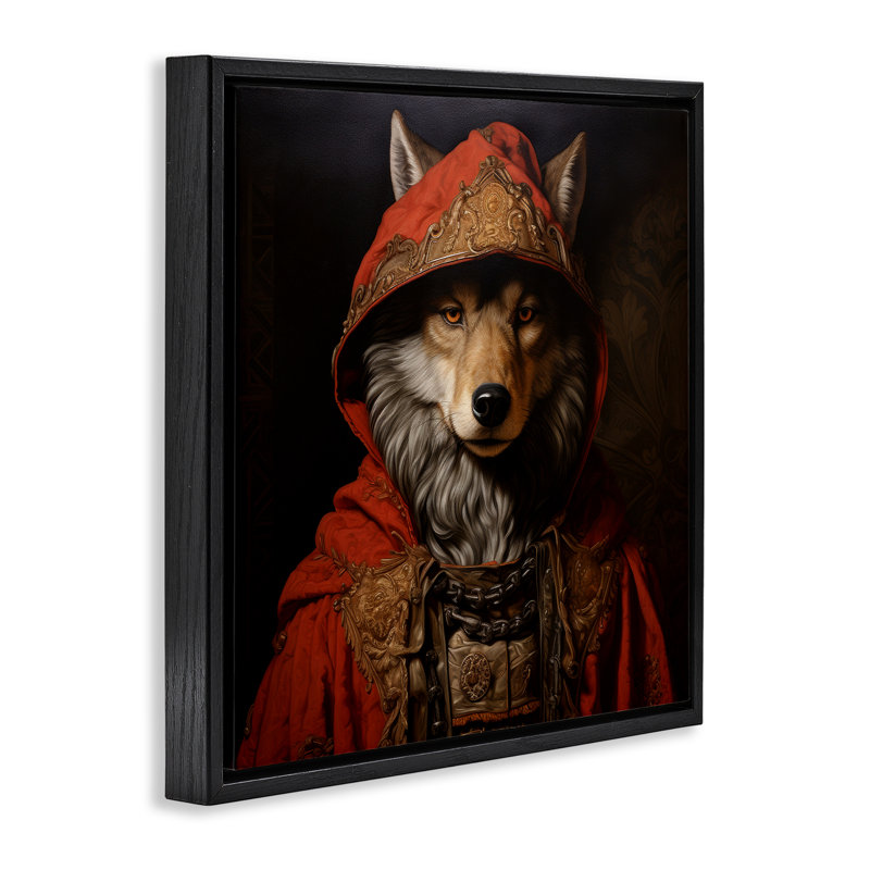 «Wolf with Red Cloak», art mural encadré noir sur toile flottante par Lazar Studio, Cadre flottant noir de jais