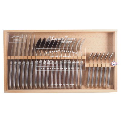 Ensemble de couverts 24 pièces, boîte en acier inoxydable avec couvercle en acrylique