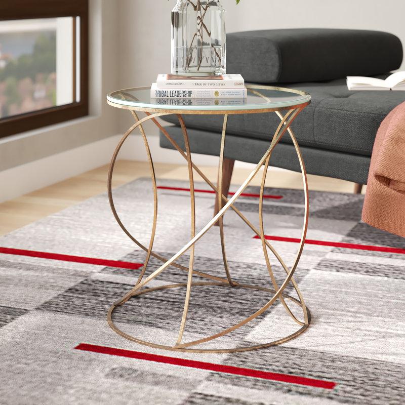 Rex Glass Top End Table, Gold / White