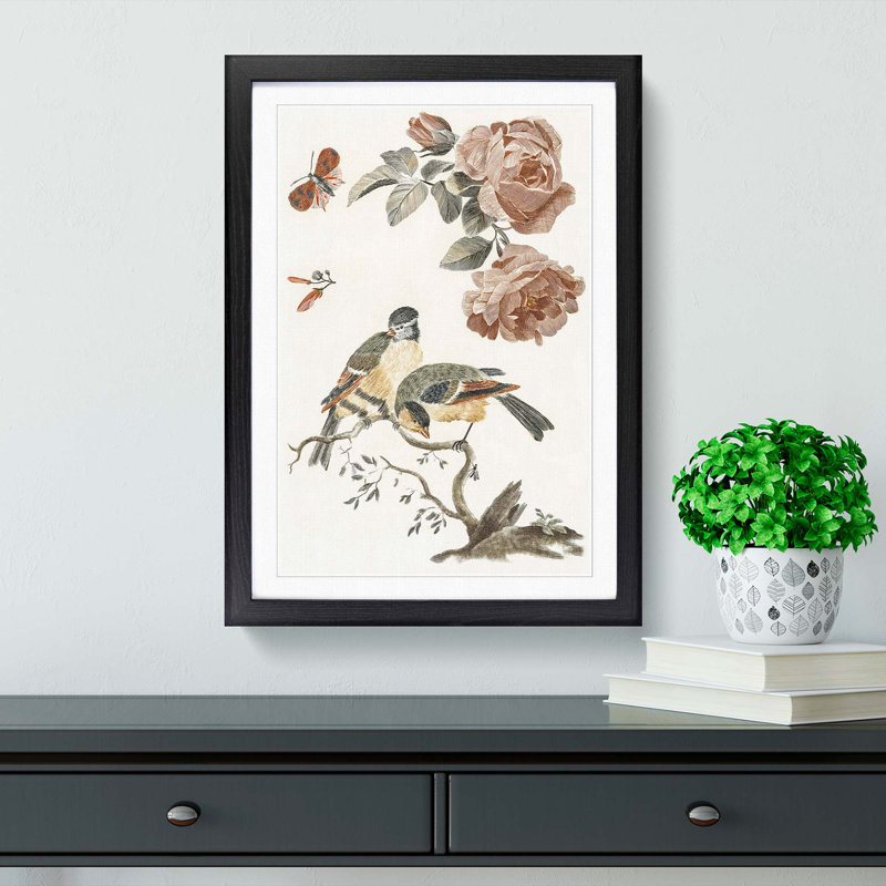 Roses, Birds & Butterfly by Johan Teyler - Picture Frame Graphic Art Print, 76cm H x 50cm W x 2cm D, Black