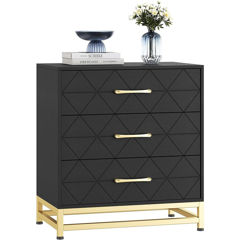 Commode en bois pour chambre à coucher, commodes et commode à 3 tiroirs, table de chevet en bois pour le rangement et l'organisation (noir)