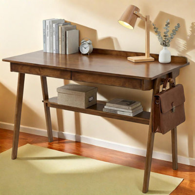 Bureau d'écriture pour bureau à domicile avec tiroirs et tablette de rangement, design moderne Mid-Century
