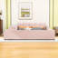 Lit plateforme tapissier luxueux en velours avec bureau, tabouret rond et rails de sécurité-660875416-660875417