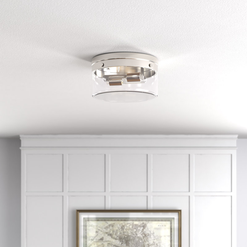 Barahona Glass Flush Mount, Polished Nickel, 6" H x 11" W x 11" D