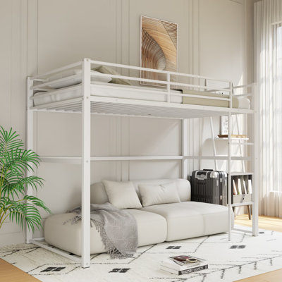 Lit superposé simple avec lits superposés en métal avec escalier, structure durable de conception moderne et peu encombrante Lit mezzanine simple gris